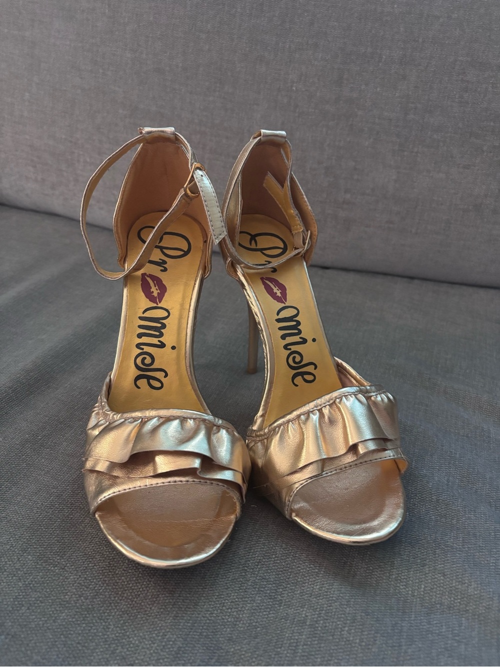 Qupid Metallic Gold Ruffle Ankle-Strap Heels